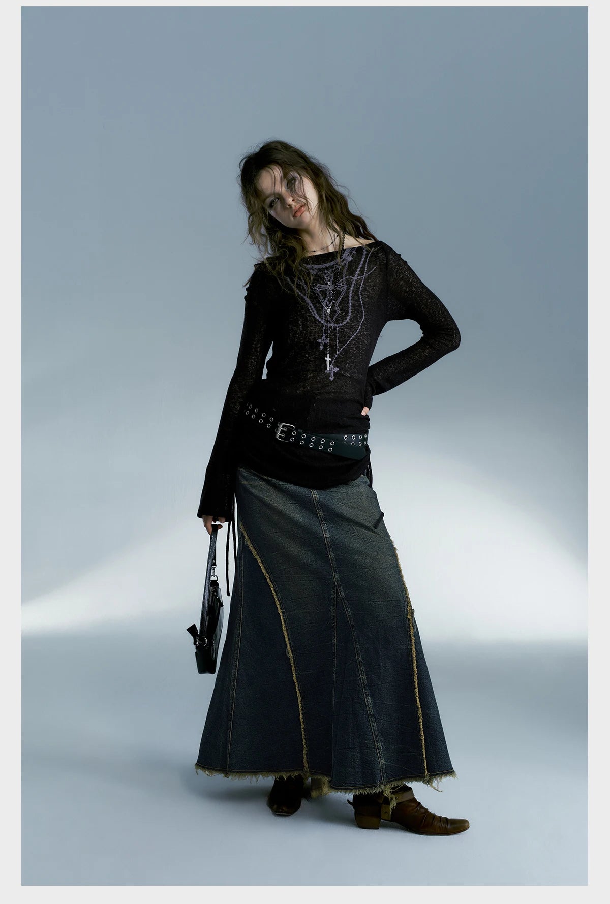 Top Ribbed Tattoo Print Gothic Alt