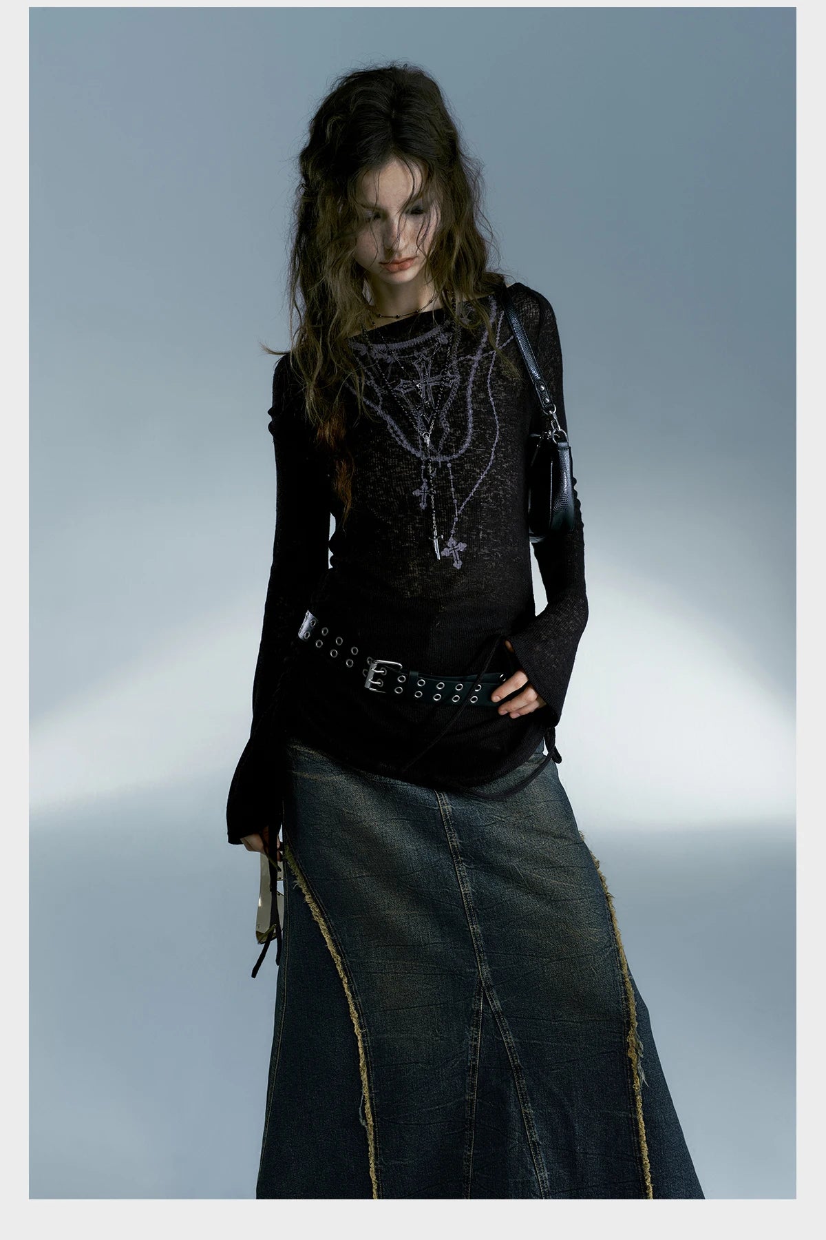 Top Ribbed Tattoo Print Gothic Alt