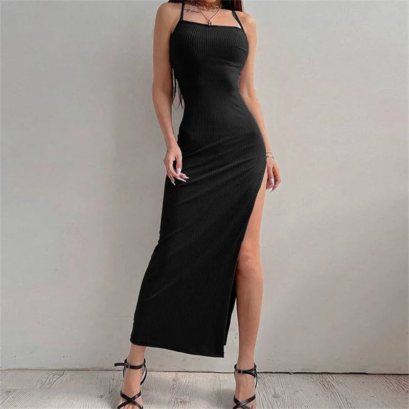 Vestido Largo E-Girl con Espalda Descubierta y Tajo