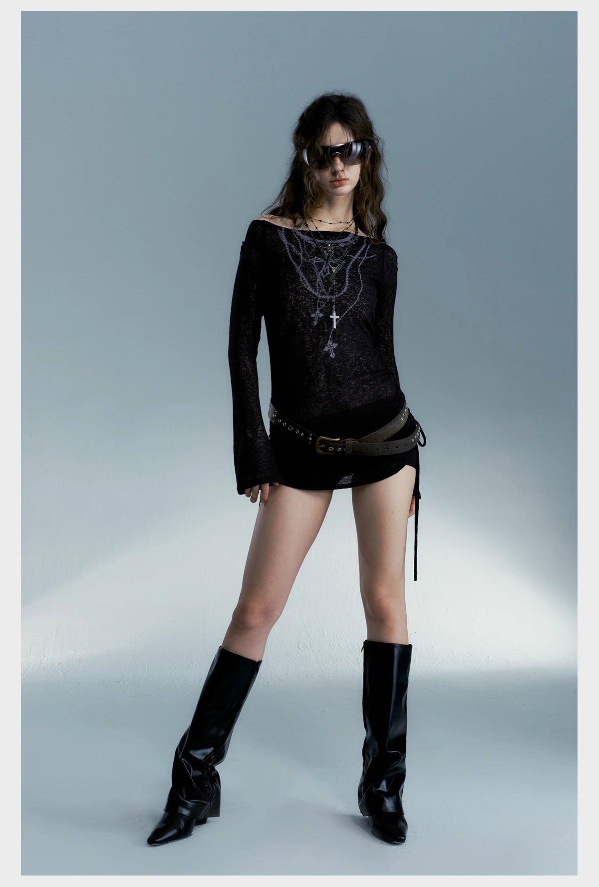 Top Ribbed Tattoo Print Gothic Alt