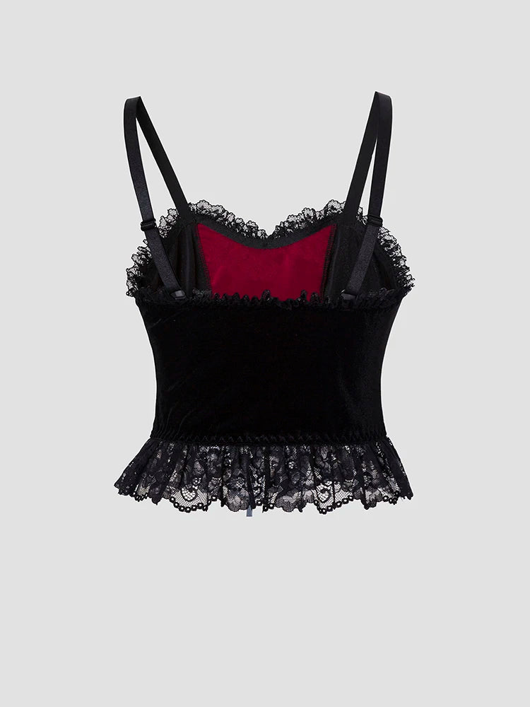 Top de Tirantes Retro con Encaje – Camiseta Backless Sexy Club