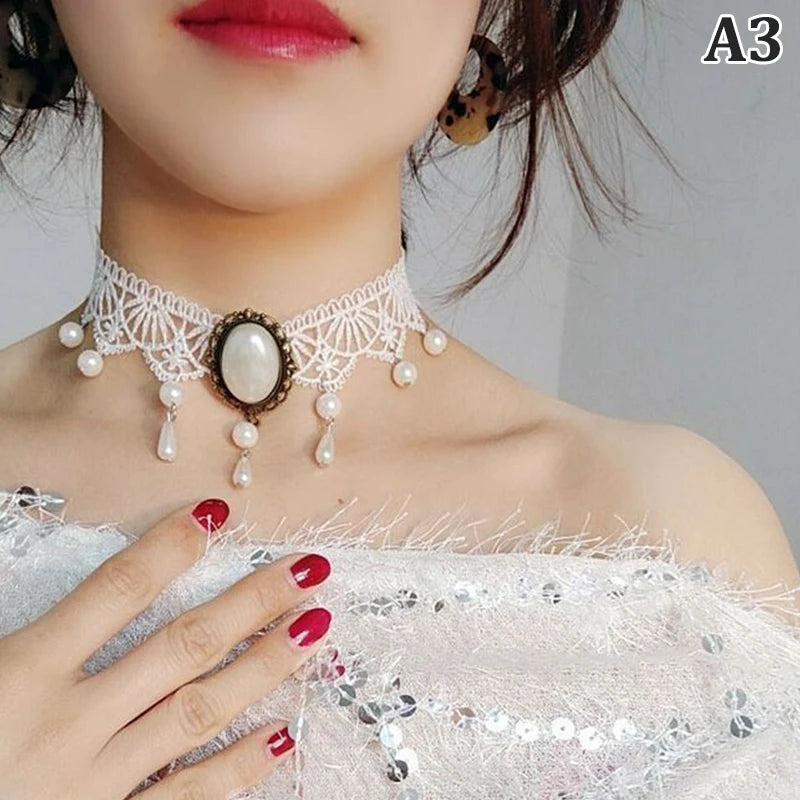 Choker Gótico de Encaje Negro con Cristal – Gargantilla Victoriana Steampunk