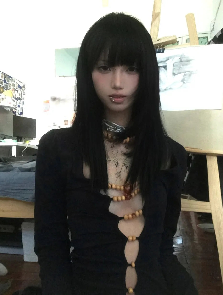 Top Harajuku Vintage Manga Larga con Aberturas