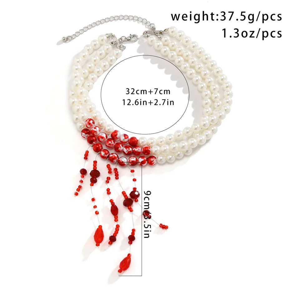 Collar Gótico de Perlas y Sangre Multicapa