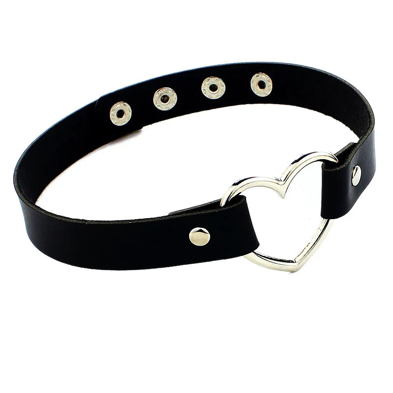 Choker de Cuero PU con Candado de Corazón y Llave – Gargantilla Punk Gothic
