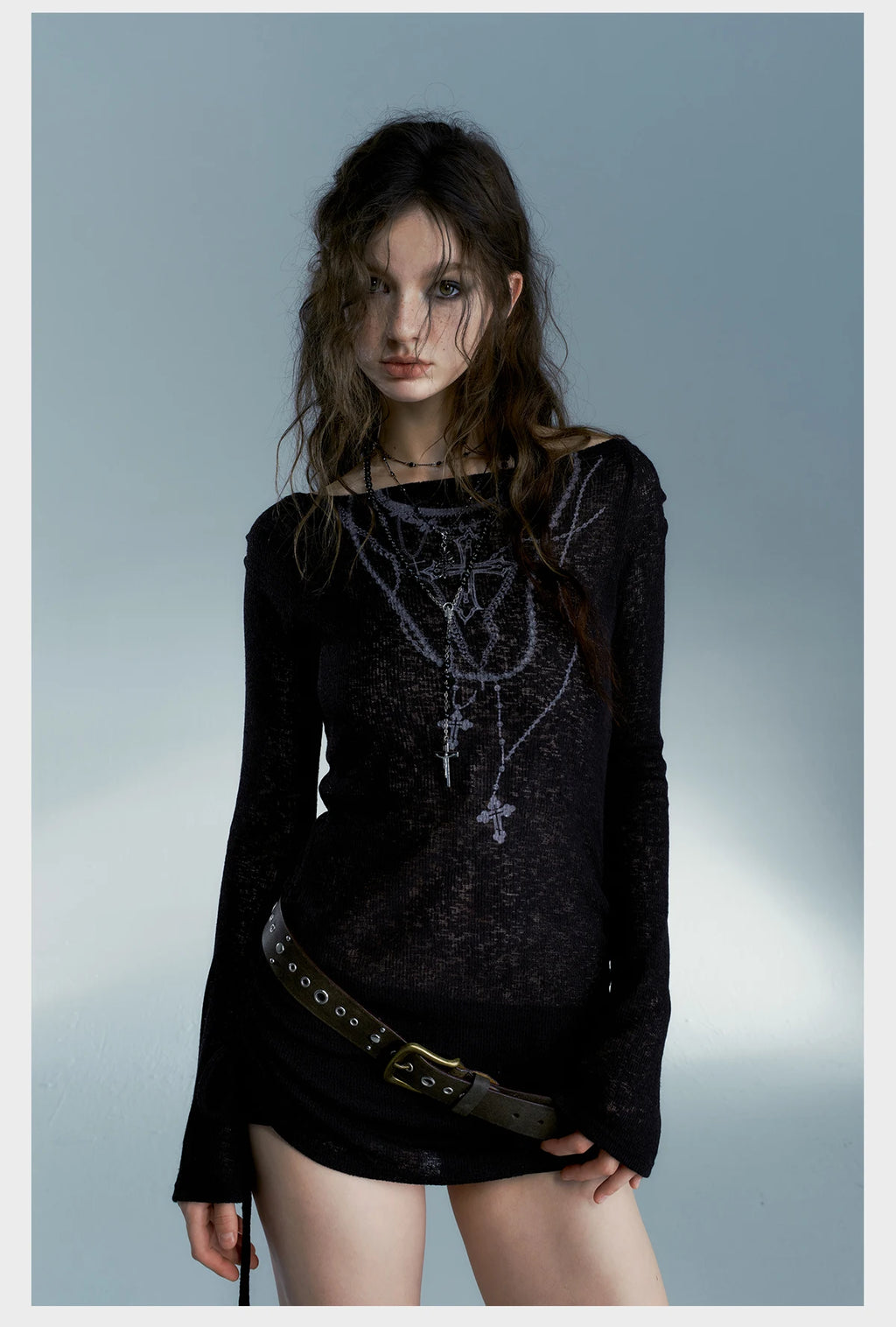 Top Ribbed Tattoo Print Gothic Alt