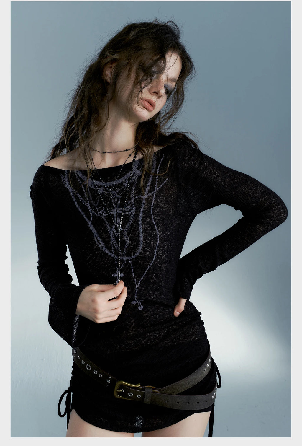 Top Ribbed Tattoo Print Gothic Alt