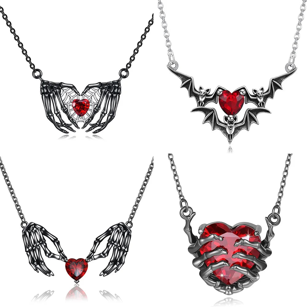 Collar Gótico Corazón y Alas de Murciélago