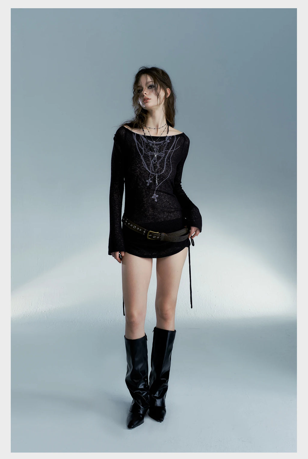Top Ribbed Tattoo Print Gothic Alt