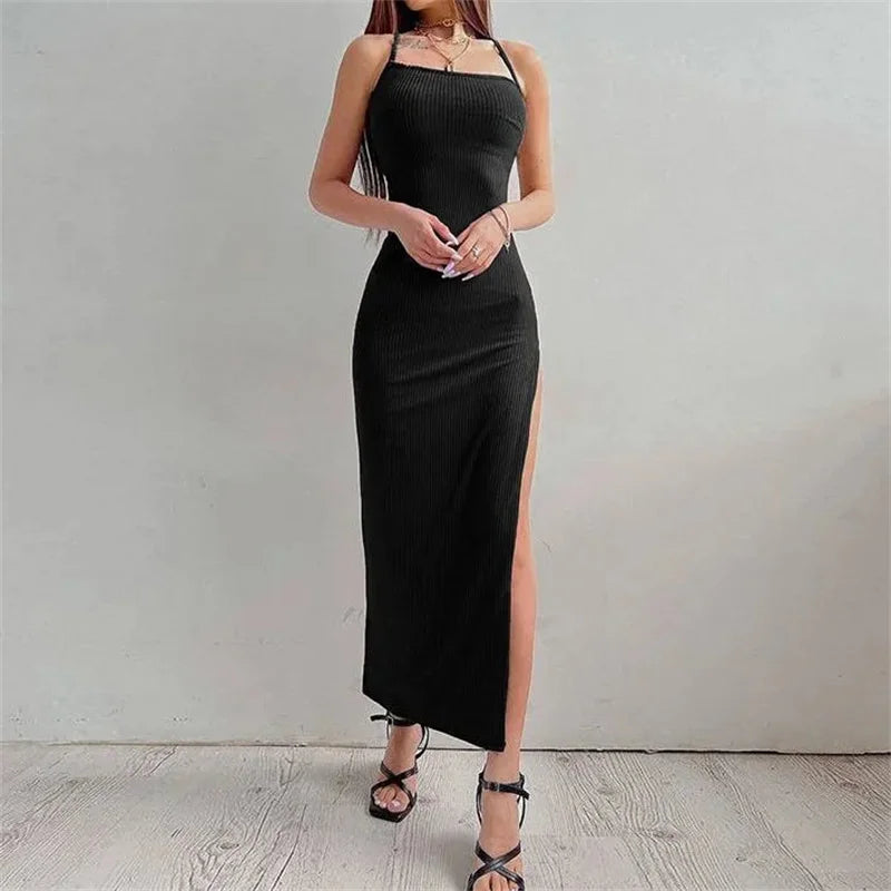 Vestido Largo E-Girl con Espalda Descubierta y Tajo