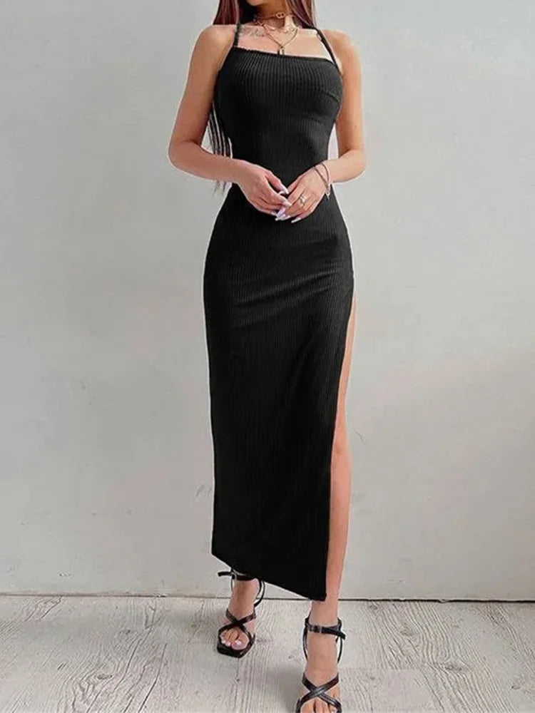 Vestido Largo E-Girl con Espalda Descubierta y Tajo