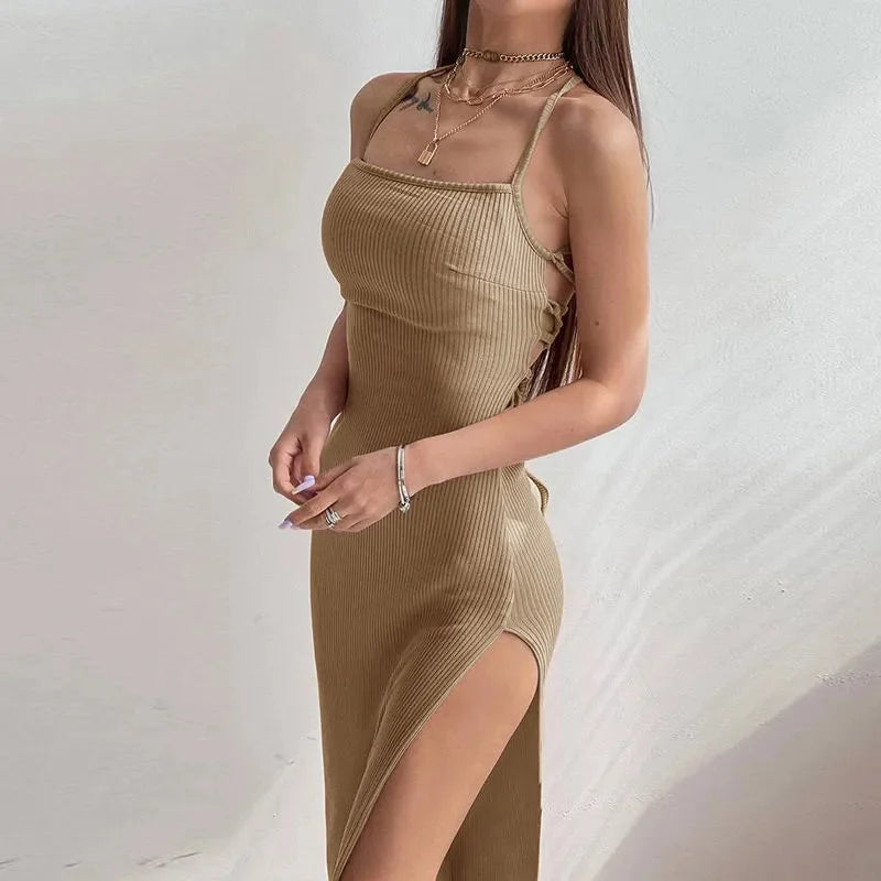 Vestido Largo E-Girl con Espalda Descubierta y Tajo