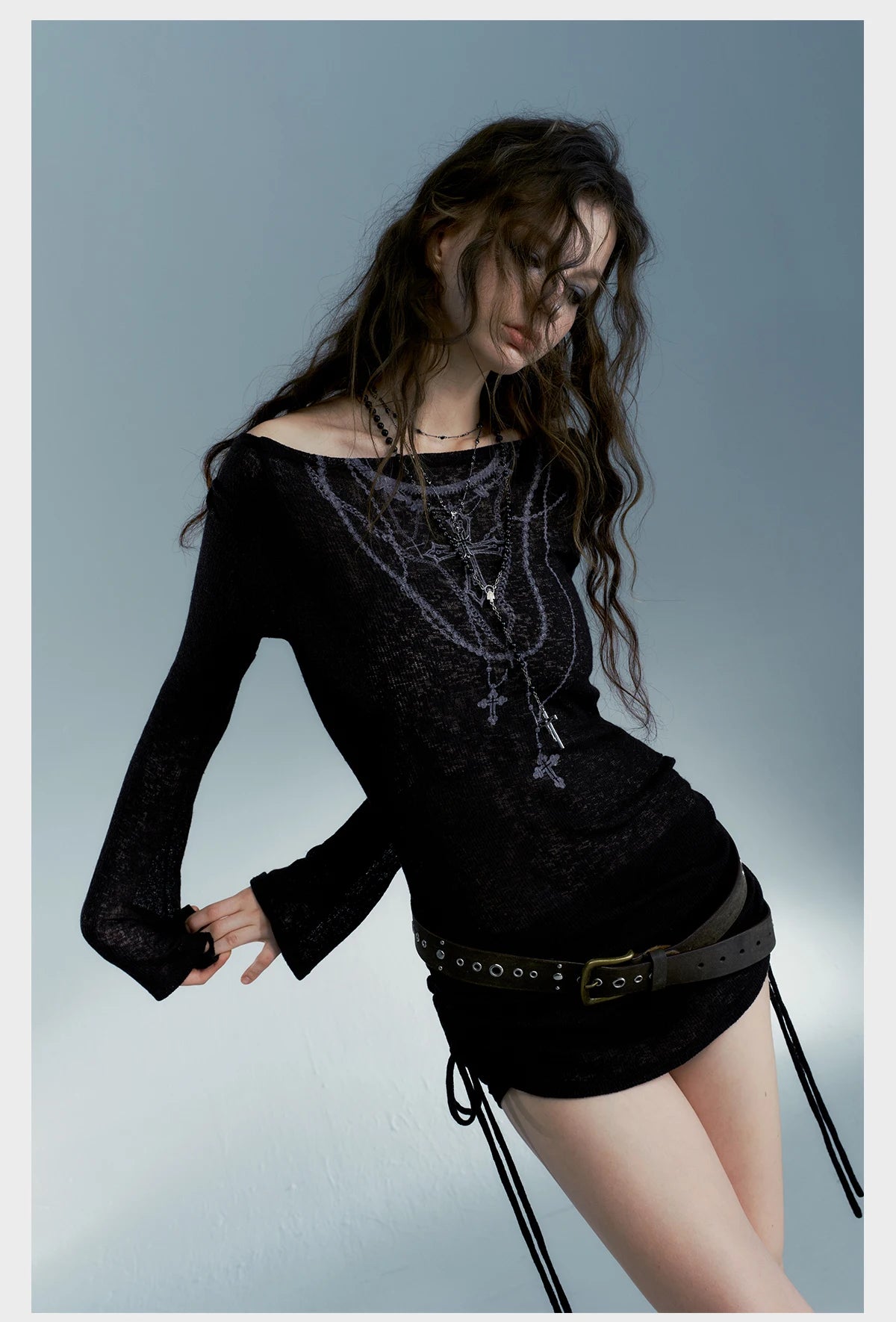 Top Ribbed Tattoo Print Gothic Alt