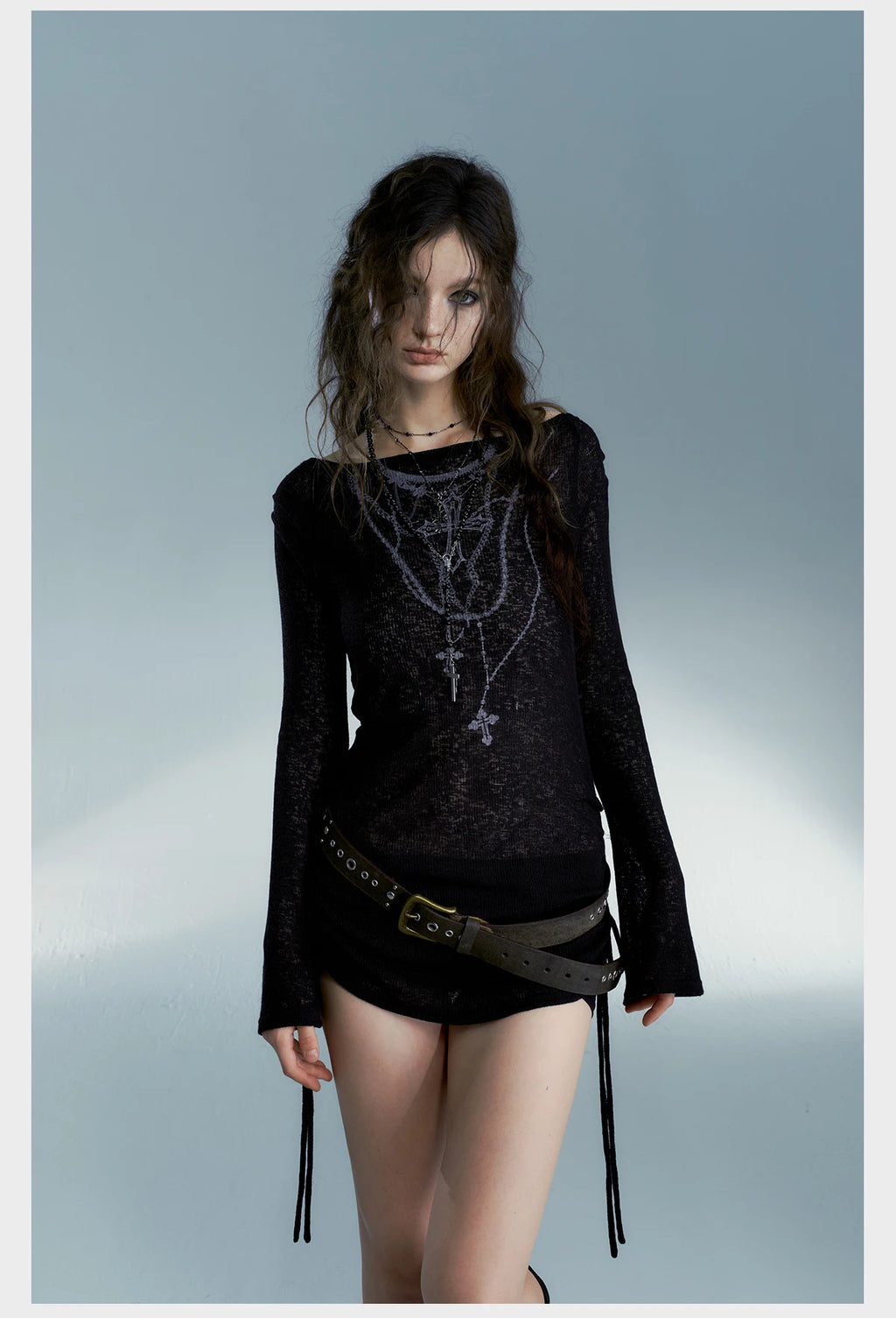 Top Ribbed Tattoo Print Gothic Alt