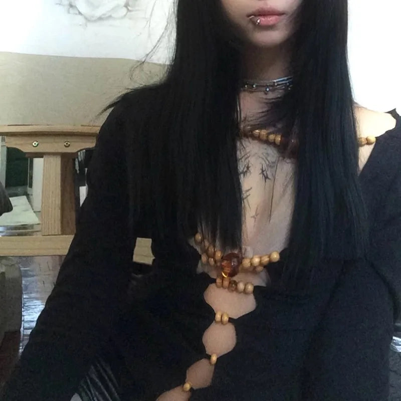 Top Harajuku Vintage Manga Larga con Aberturas