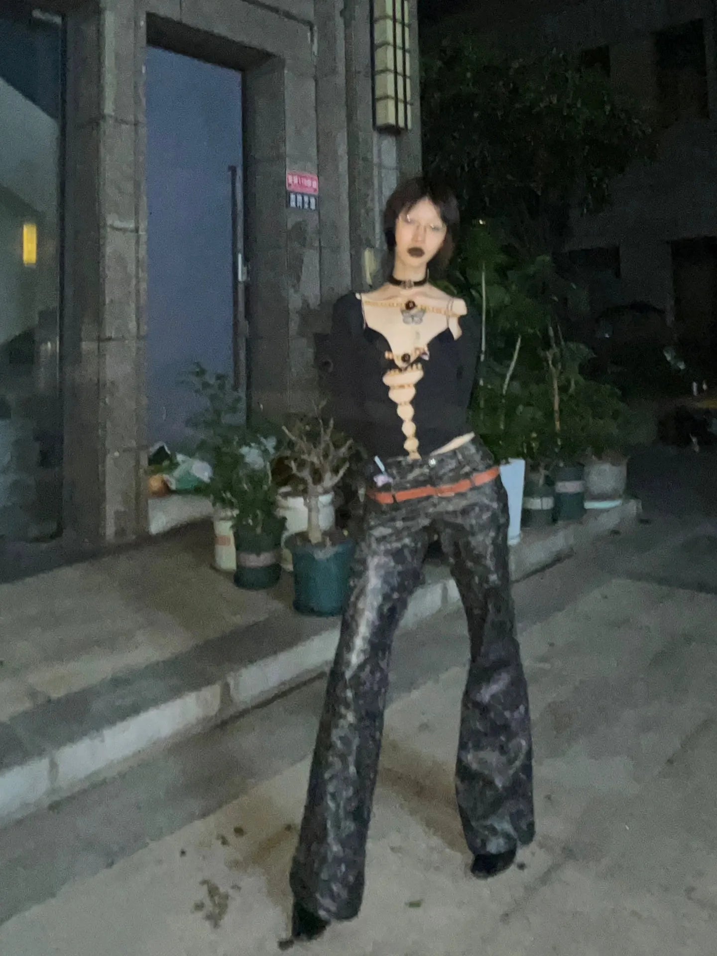 Top Harajuku Vintage Manga Larga con Aberturas