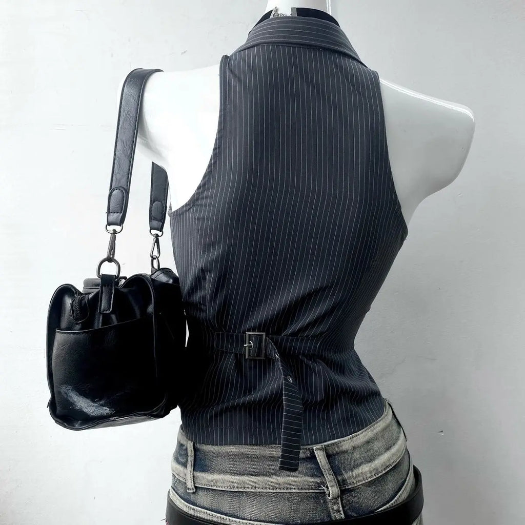 Top Grunge de Rayas con Cordones Y2K