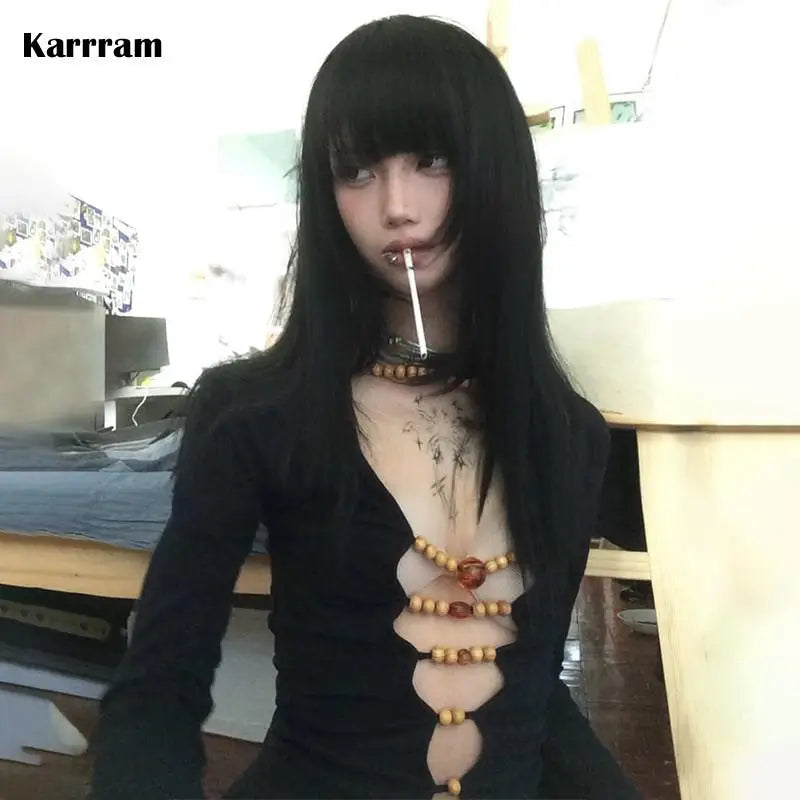 Top Harajuku Vintage Manga Larga con Aberturas