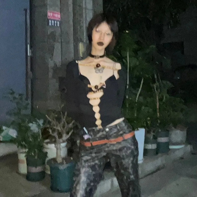 Top Harajuku Vintage Manga Larga con Aberturas