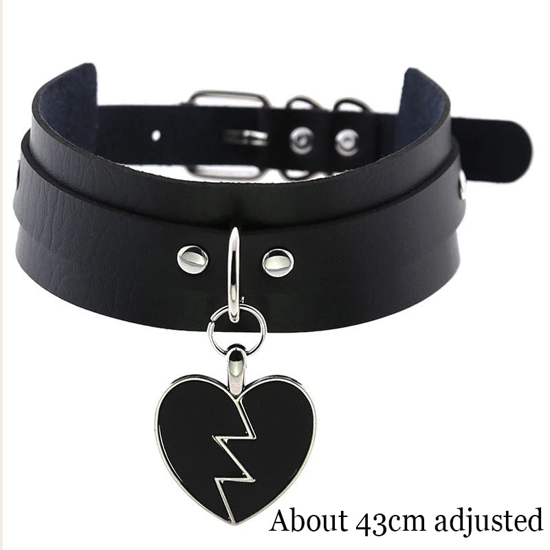 Choker de Cuero PU con Candado de Corazón y Llave – Gargantilla Punk Gothic
