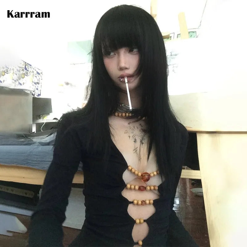 Top Harajuku Vintage Manga Larga con Aberturas