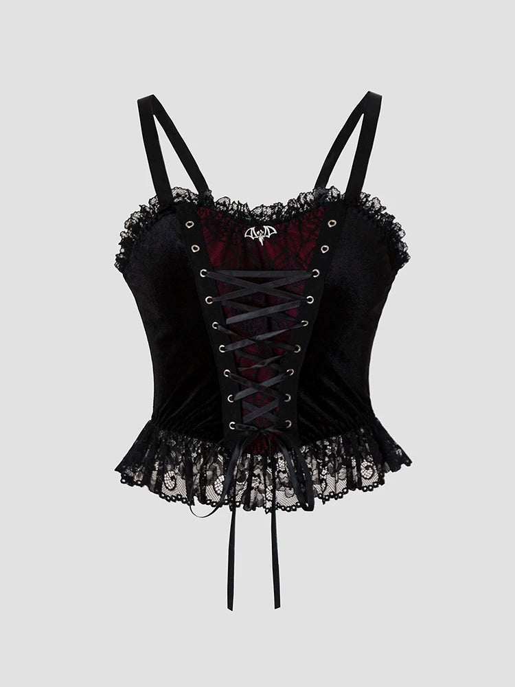 Top de Tirantes Retro con Encaje – Camiseta Backless Sexy Club