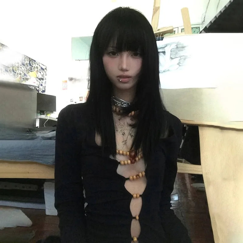 Top Harajuku Vintage Manga Larga con Aberturas