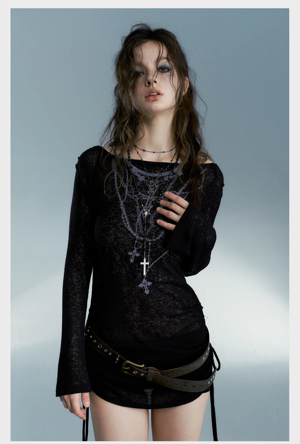 Top Ribbed Tattoo Print Gothic Alt