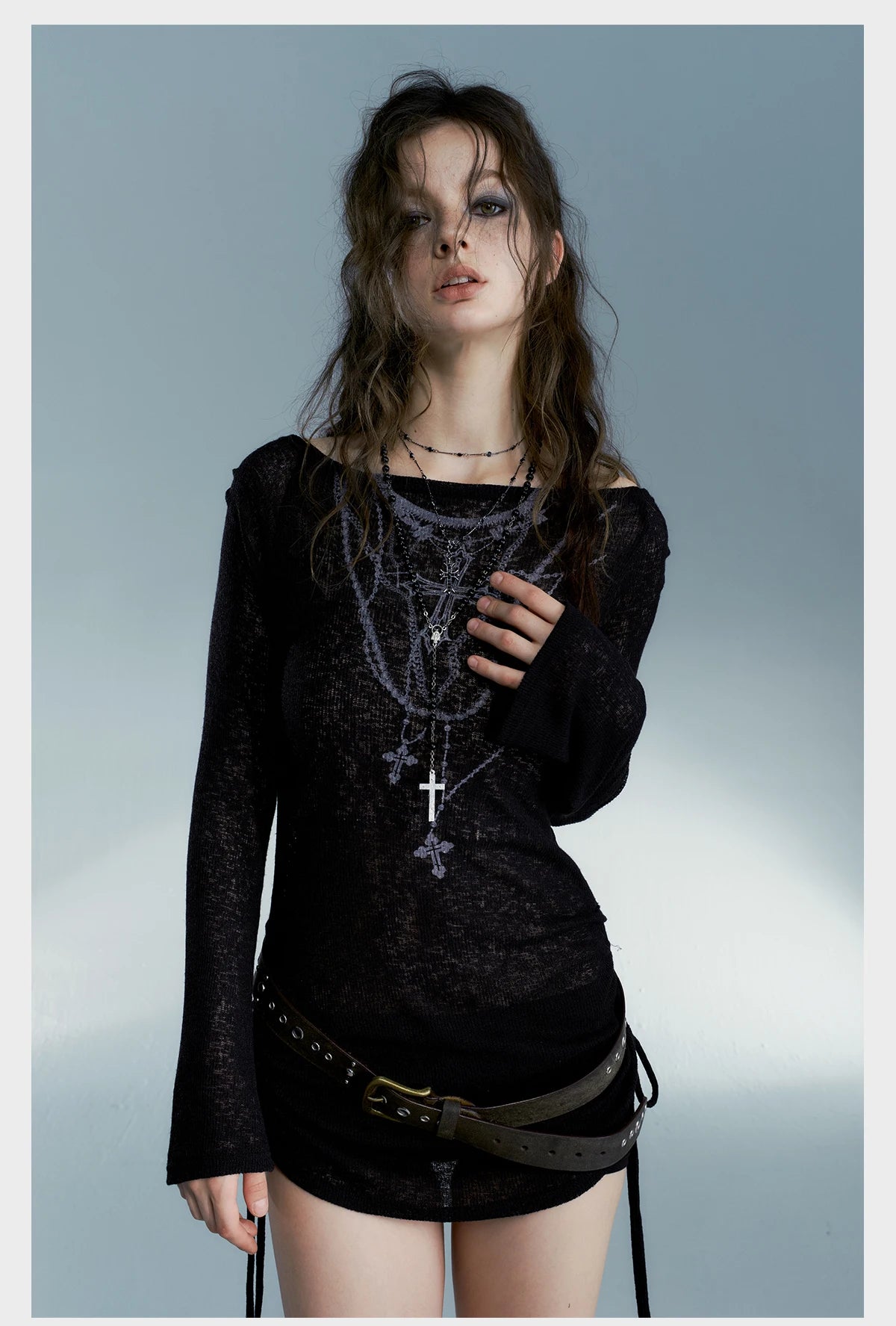 Top Ribbed Tattoo Print Gothic Alt