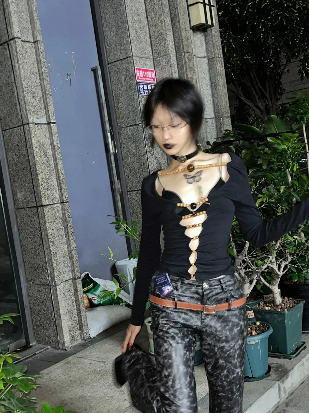 Top Harajuku Vintage Manga Larga con Aberturas