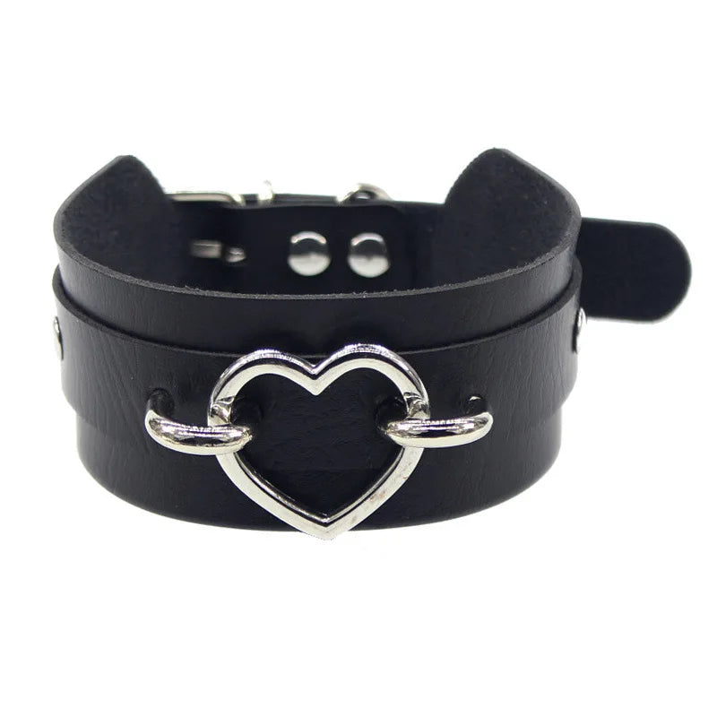 Choker de Cuero PU con Candado de Corazón y Llave – Gargantilla Punk Gothic