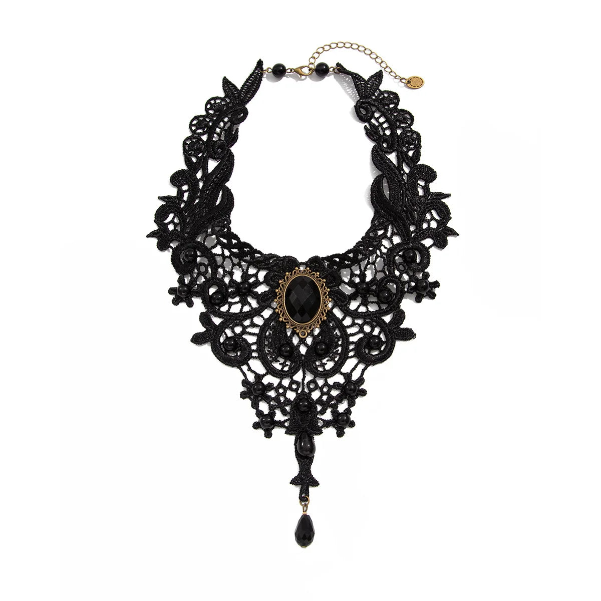 Choker Gótico de Encaje Negro y Gema